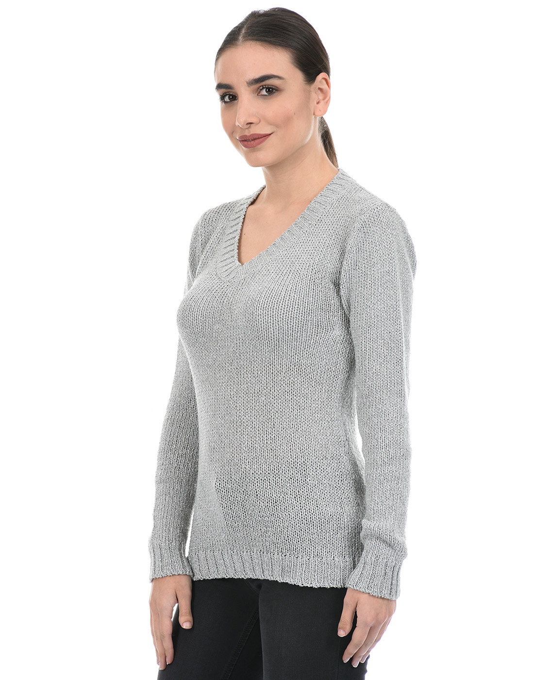 Species Women Grey Self Design Sweater